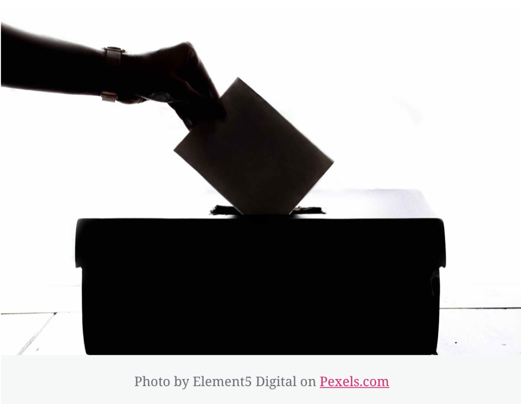 silhouette of a ballot being put into a box