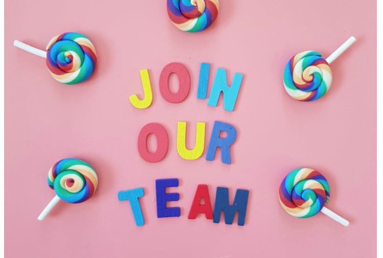 pink background with lollipops reads "Join Our Team"