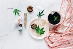 marijuana leaf and pharmaceutical accoutrements